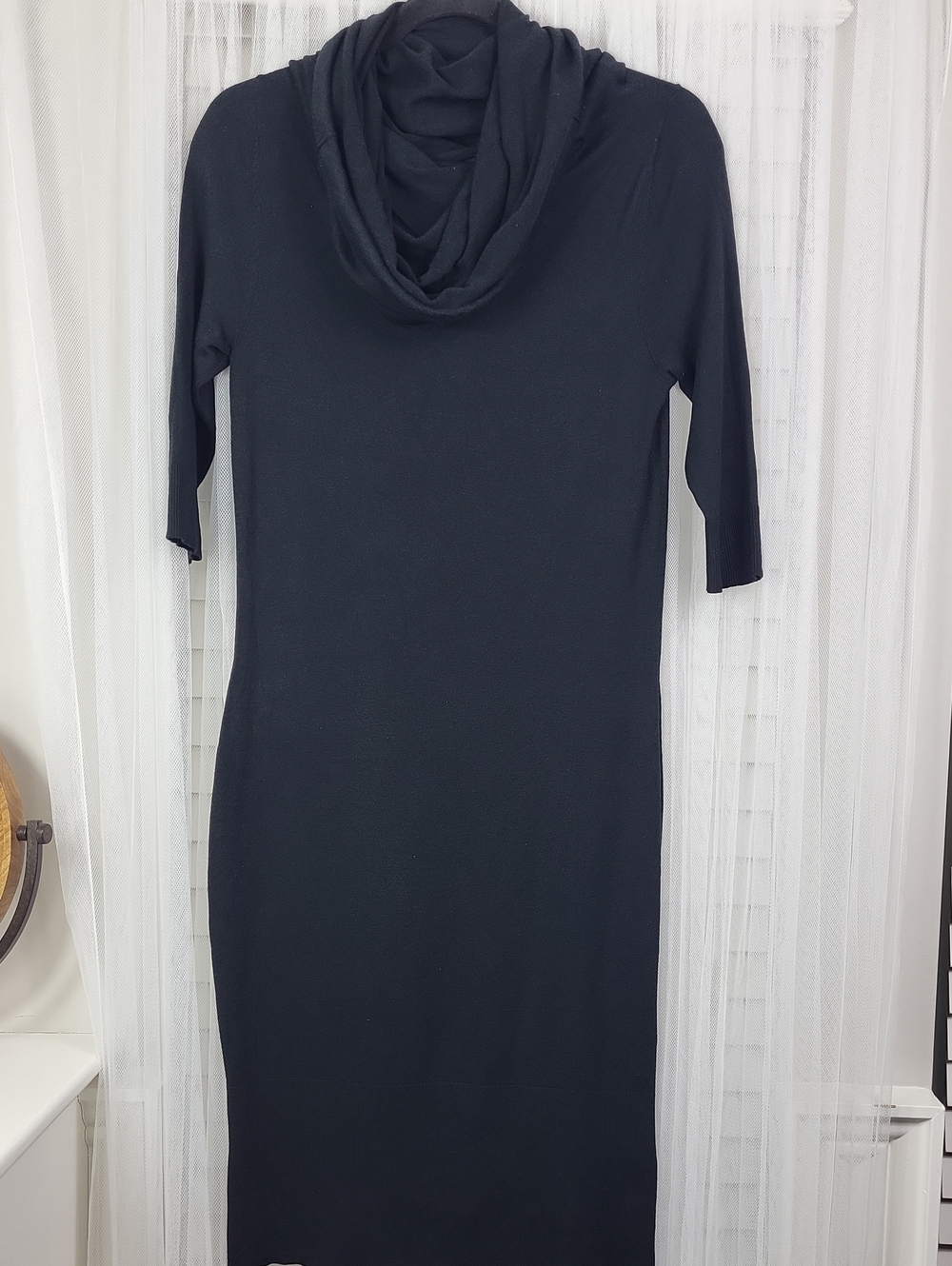Banana Republic silk blend Black Cowl Neck Midi Sweater Dress. Size S